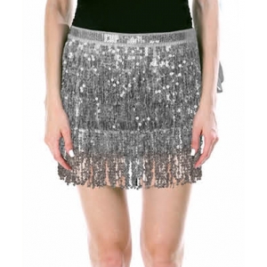 70s Costume Silver Sequin Skirt Fringe Skirt - Womens 70s Disco Costumes 